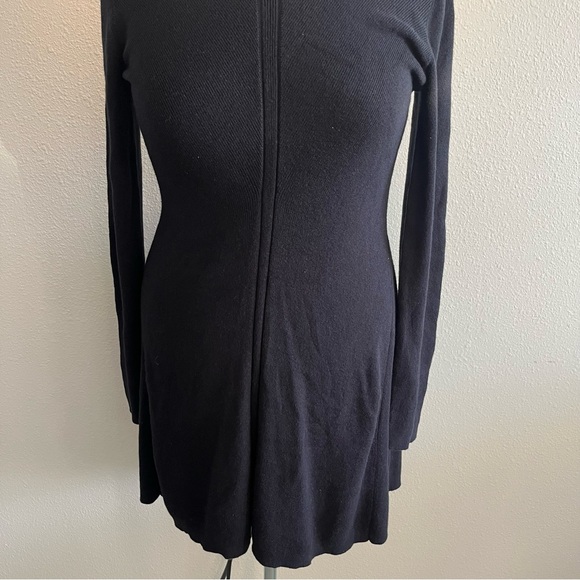 NWT Monrow Black Cotton Cashmere Long Sleeve Fit & Flare Knit Mini Sweater Dress - Picture 5 of 9